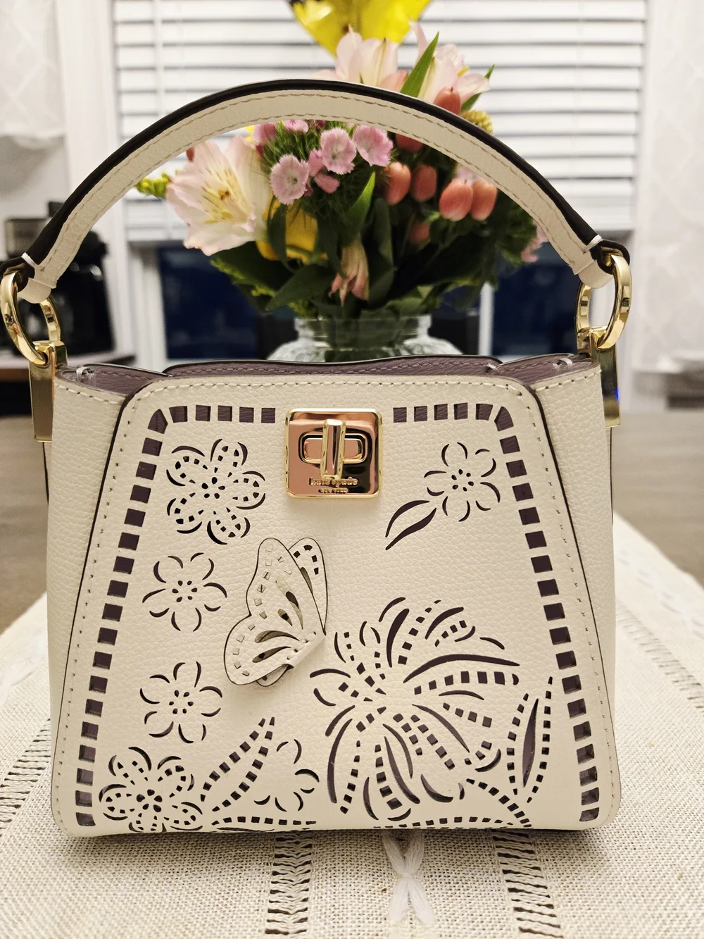 ✨ Kate Spade Phoebe Perforated Mini Top Handle Bag in Meringue/White.